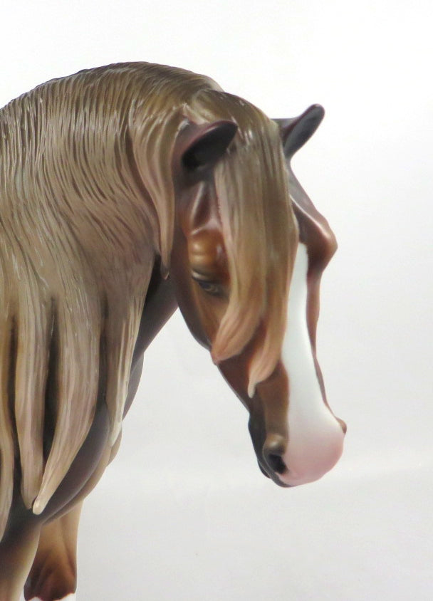 VICTORY- OOAK DARK DAPPLE CHESTNUT WITH FLAXEN MANE &amp; TAIL HD MODEL HORSE BY MISSY FOX SB20
