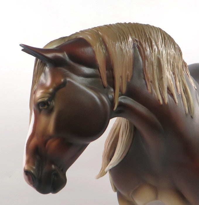 VICTORY- OOAK DARK DAPPLE CHESTNUT WITH FLAXEN MANE &amp; TAIL HD MODEL HORSE BY MISSY FOX SB20