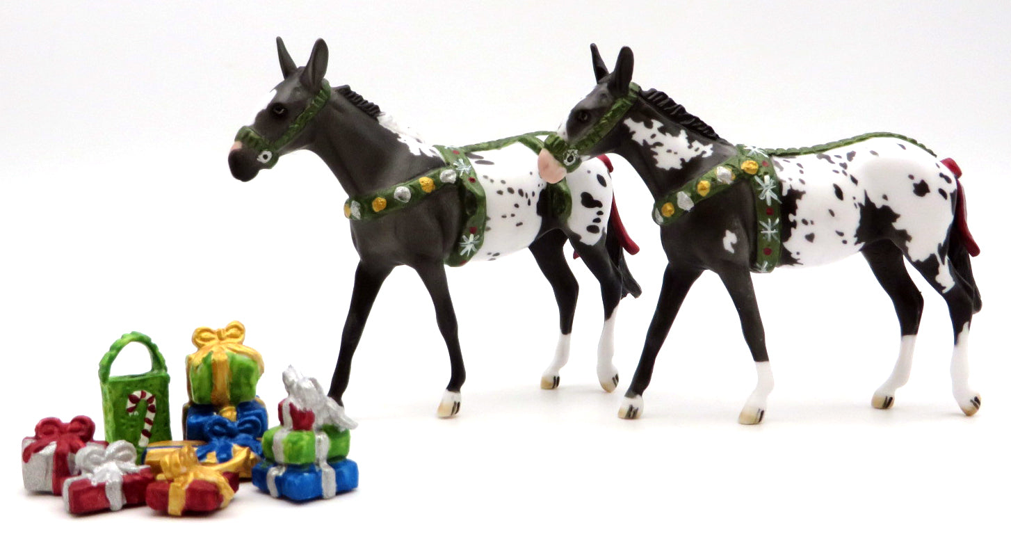 Christmas Wagon Train- OOAK Custom Mules with Wagon Train Painted By Dawn 12/20/21