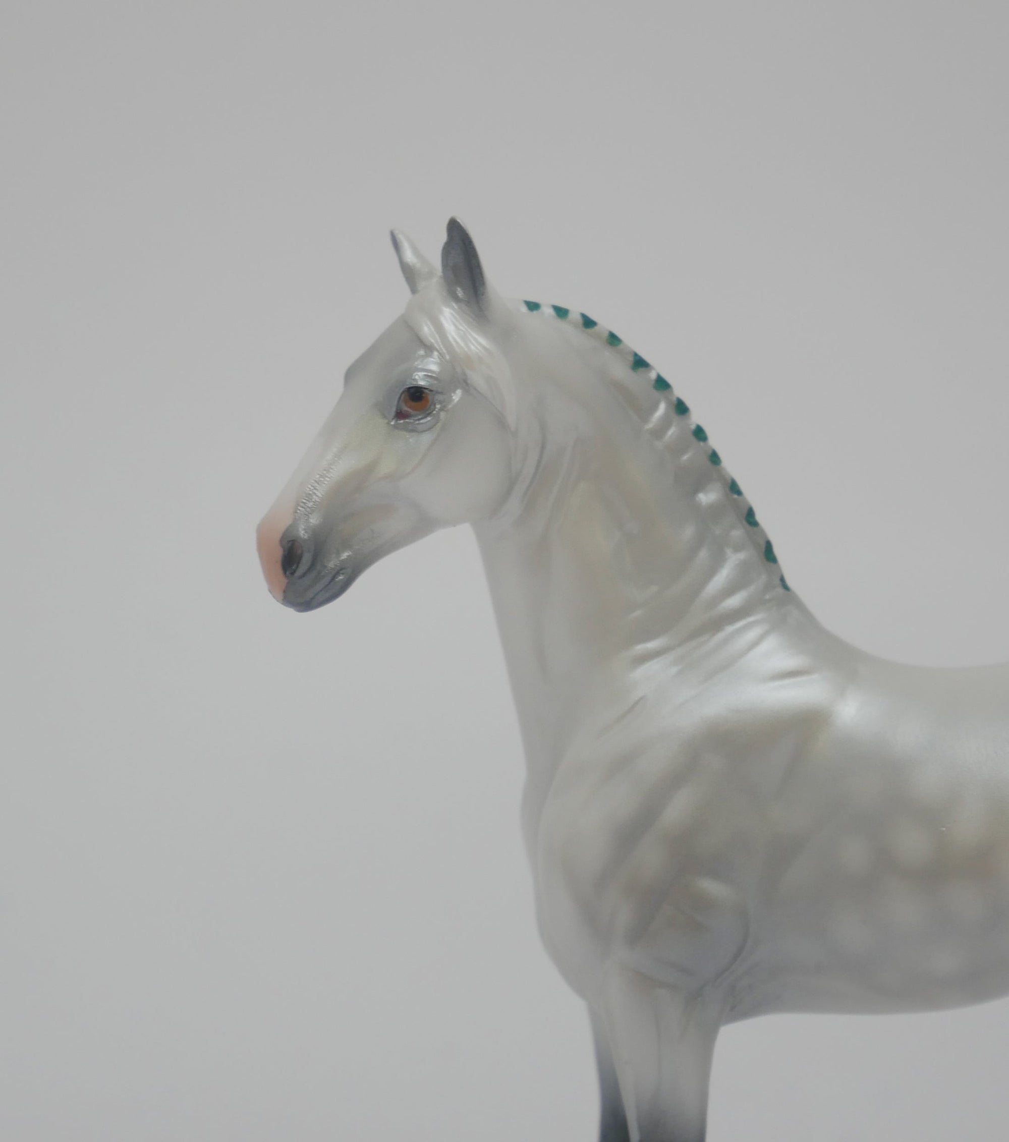 MINI ME WOODEN NICKEL-LE-5 DAPPLE GREY STANDING DRAFT MODEL HORSE 3/18/20