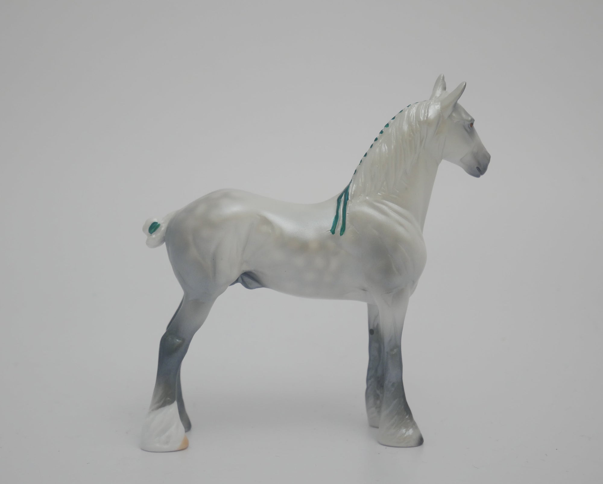 MINI ME WOODEN NICKEL-LE-5 DAPPLE GREY STANDING DRAFT MODEL HORSE 3/18/20