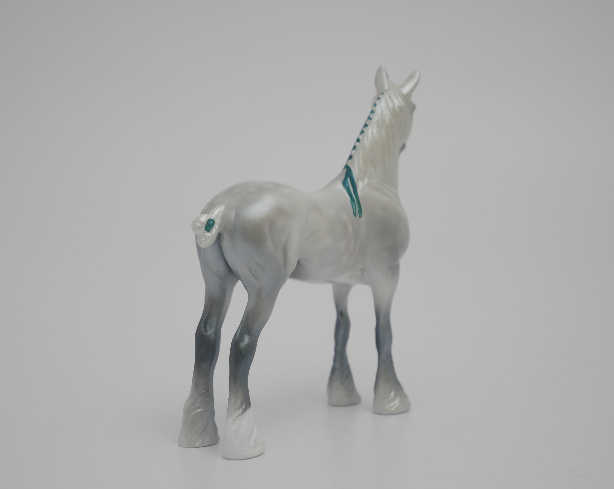 MINI ME WOODEN NICKEL-LE-5 DAPPLE GREY STANDING DRAFT MODEL HORSE 3/18/20