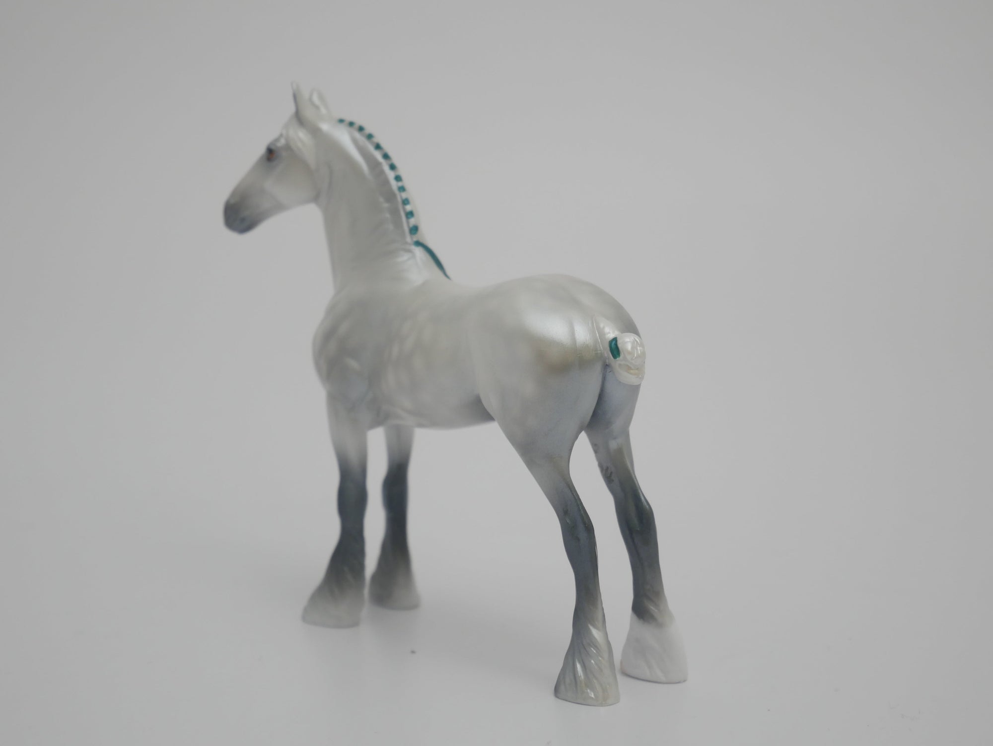 MINI ME WOODEN NICKEL-LE-5 DAPPLE GREY STANDING DRAFT MODEL HORSE 3/18/20