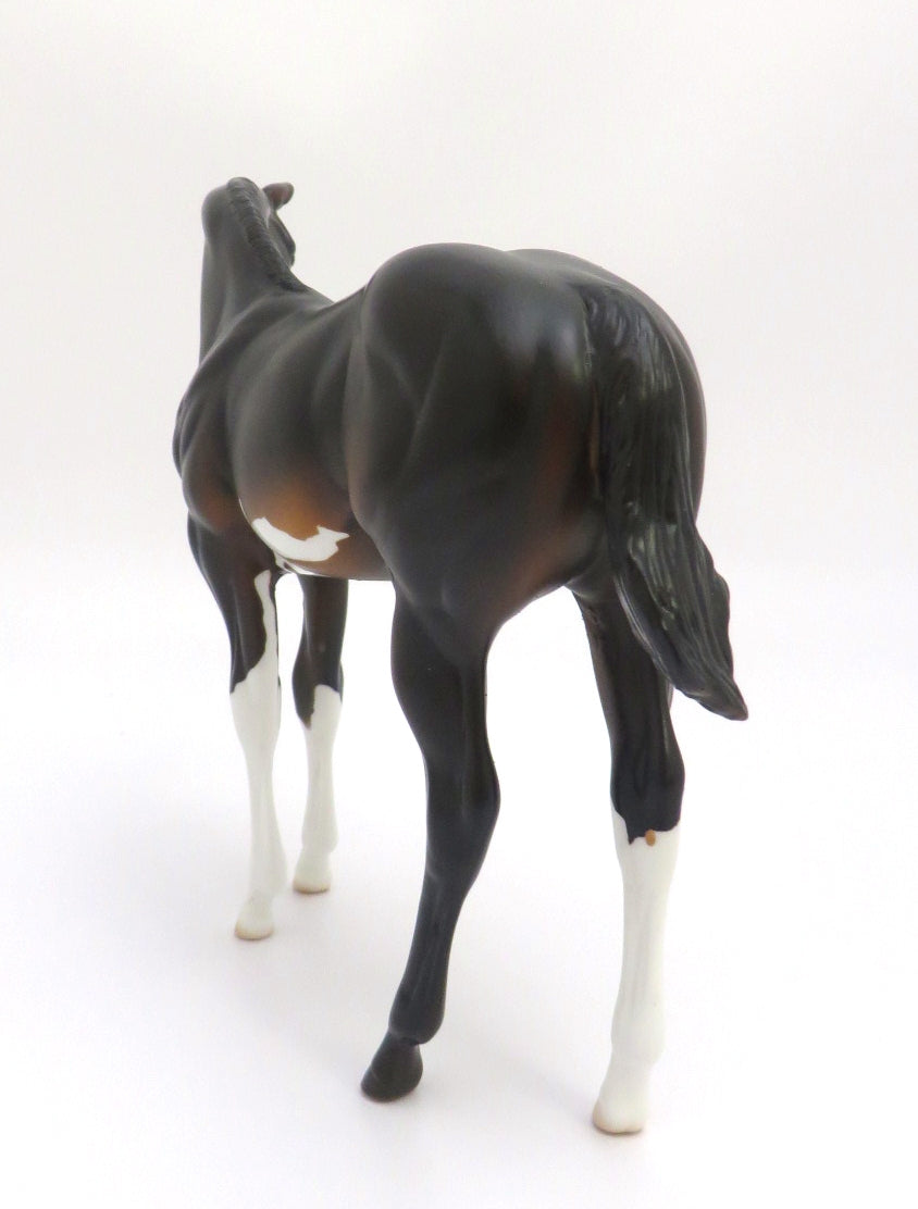YOHI -OOAK-DARK BAY PINTO WEANLING MODEL HORSE BY AMANDA HOSTETLER