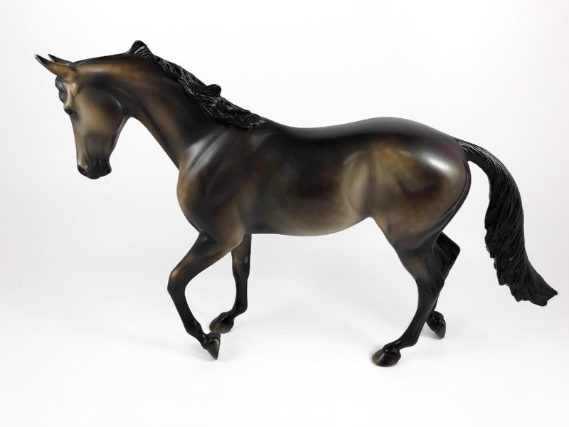 ZACCHINI -OOAK DAPPLED SOOTY BUCKSKIN THOROUGHBRED MODEL HORSE BY MISSY FOX LHS 19