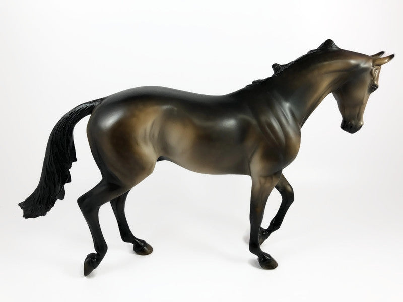 ZACCHINI -OOAK DAPPLED SOOTY BUCKSKIN THOROUGHBRED MODEL HORSE BY MISSY FOX LHS 19